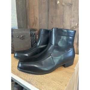 Drexlite BIM Mens Black Ankle Boots Square Toe Side Zip Dress Shoes 12 EEE Wide